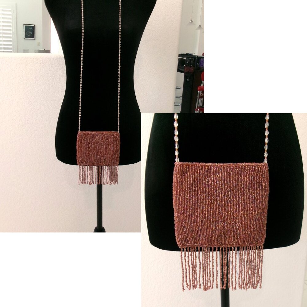 Pierre Urbach Seed Bead Copper Rose Gold Crossbody Mini Purse Perfect Condition